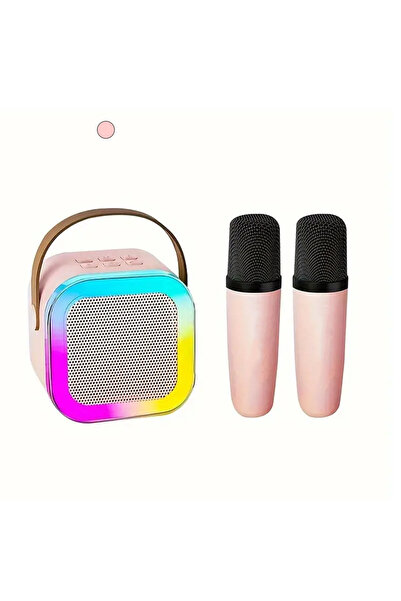 Choice ميكروفون لاسلكي احترافي Pink-2MIC-K12 ومكبر صوت بلوتوث للألعاب KTV Kor...