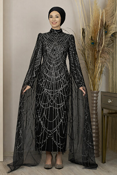 PİENNAR Irmak Evening Dress with Cape Sleeves Tesettür Abi̇ye