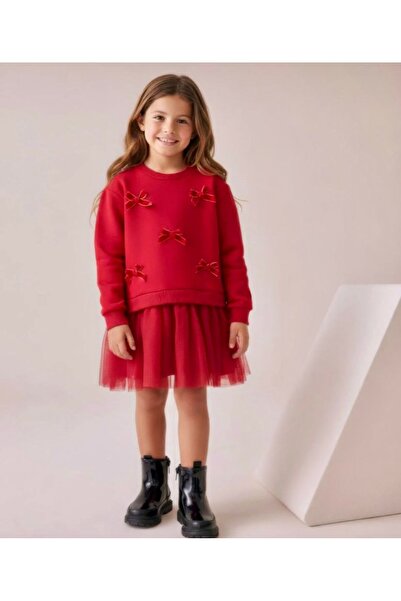 shop 100% Cotton Fabric Lined Girls' Dress with Velvet Ribbon Detail and Tutu...