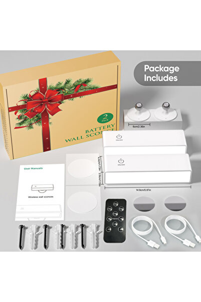 Choice 0-5W 2 Pack White Rechargeable Wall Sconces with Remote 3 Color Temper...