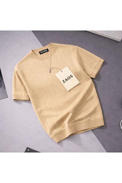 zs zaos fashion Men's Textured Crew Neck Knitwear T-Shirt, Regular Fit, High-...