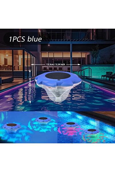 Choice مصابيح حمام سباحة عائمة تعمل بالطاقة الشمسية باللون الأزرق، مزودة بمصا...