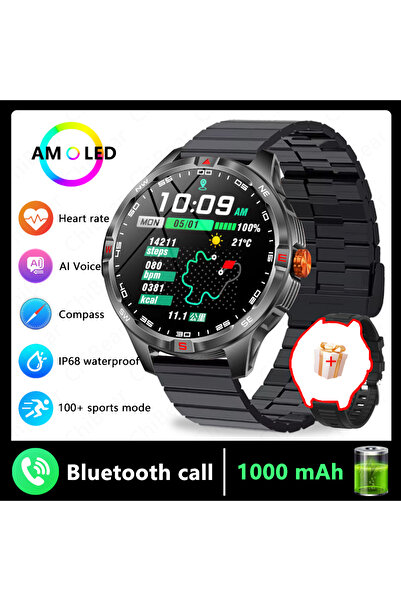 Choice ساعة ذكية رياضية للرجال، سوداء اللون، مصنوعة من الفولاذ، مزودة بنظام ت...