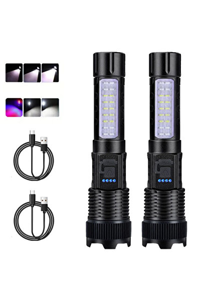 Choice 2pcs 2pcs Rechargeable LED Flashlights 6 Modes Zoomable Super Bright F...