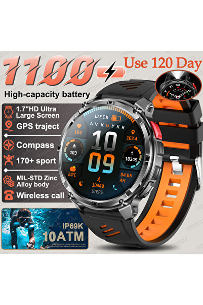 Choice ساعة T-Rex3 Pro العسكرية الذكية، سوداء وبرتقالية، مزودة ببطارية سعة 11...