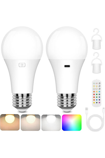 DUTRIEUX مصباحان كهربائيان قابلان لإعادة الشحن يعملان ببطارية A19 مع جهاز تحك...