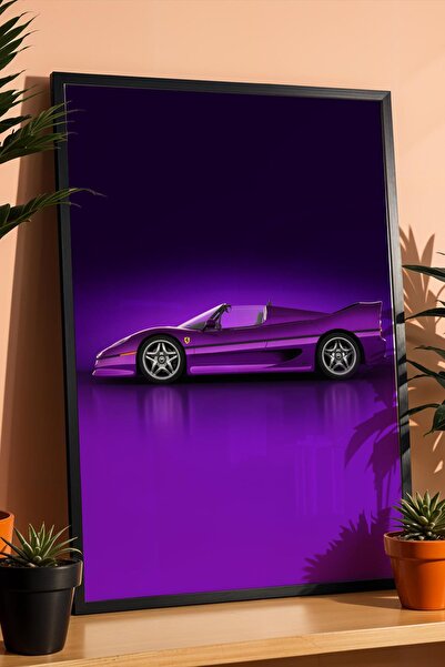 Saturn Ferrari F50 Car Framed Painting Men's Room and Garage Decor Classic Ca...