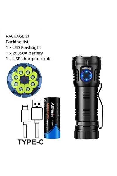 Choice مصباح يدوي أسود 6500K مزود بـ 8 مصابيح LED عالية السطوع، قابل لإعادة ا...