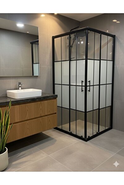 DOCCİA BELLA BANYO Duşakabin kare siyah alüminyum 5mm temperli karolajlı bzul...