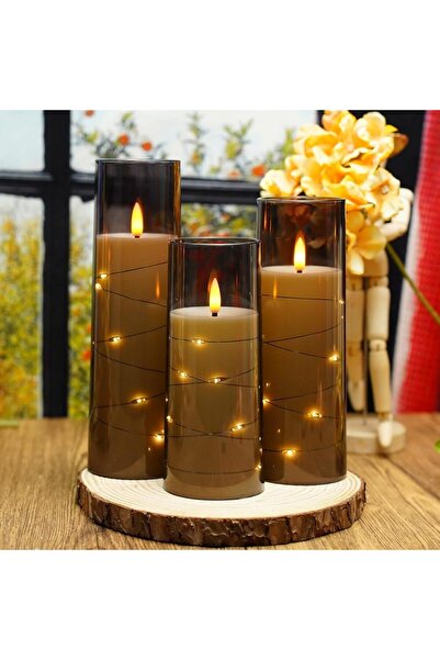 Choice 3Pcs Grey 3Pcs Flickering Flameless LED Candles with Embedded Star Str...