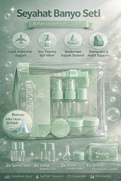 Single 8 Parça Seyahat Bakım ve Kozmetik Seti Düzenleyici Uçak Araba Kabin Uy...