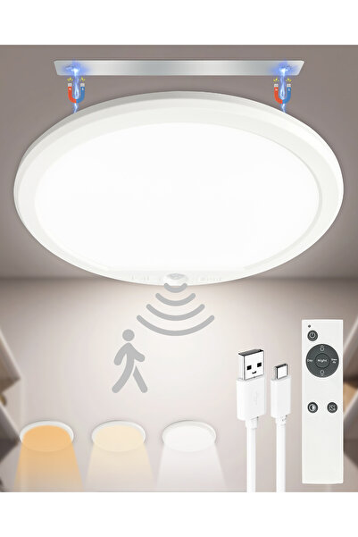 Choice مصباح سقف أبيض فائق النحافة مزود بمستشعر حركة، قابل لإعادة الشحن عبر م...