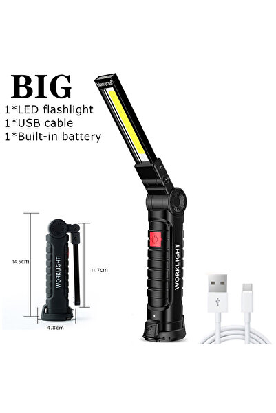 Choice مصباح يدوي كبير محمول بتقنية COB LED، قابل لإعادة الشحن عبر منفذ USB، ...