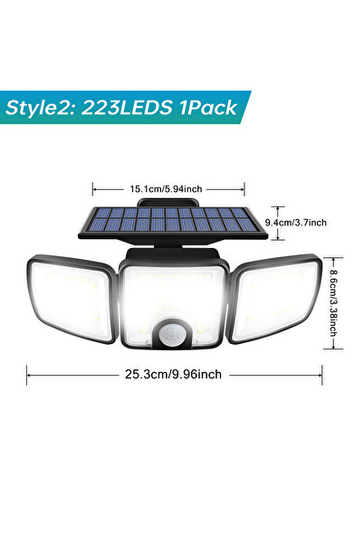 choice2 مصباح شمسي واحد من طراز Style2 بقوة 3000 لومن مزود بمستشعر حركة مزدوج...