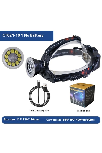 Choice1 CT021-10 مصباح أمامي فائق القوة قابل لإعادة الشحن، يعمل ببطارية 18650...