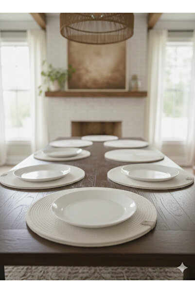 PAZARSEN 6-Piece Luxury Jute Straw Plate Set - Modern Tableware Presentation Set