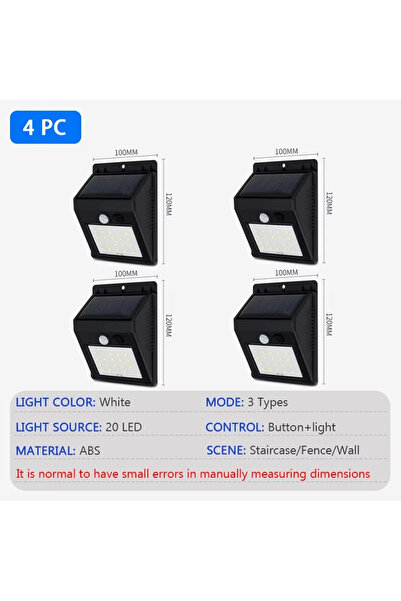 Heinast مصباح جداري شمسي 20 ليد (4 قطع) مع مستشعر حركة بالأشعة تحت الحمراء، م...