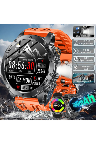 Choice ساعة ذكية رياضية خارجية جديدة للرجال، برتقالية اللون، مزودة ببطارية كب...