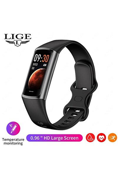 Lige ساعة ذكية سوداء جديدة أنيقة للرجال والنساء، مزودة بسوار لمراقبة درجة الح...