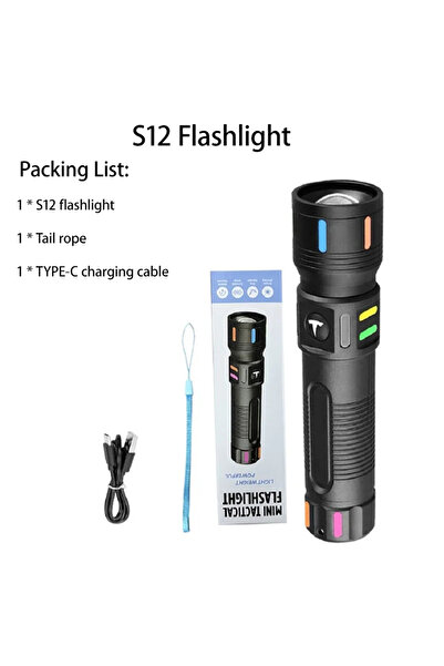 Choice مصباح يدوي أسود S12 قوي بتقنية LED، محمول وقابل للتكبير، تكتيكي، مقاوم...