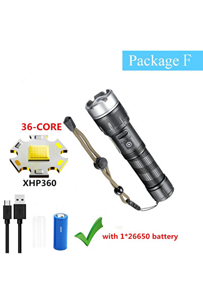 Choice مصباح يدوي LED قوي من الألومنيوم، يعمل ببطارية ليثيوم أيون سوداء F126 ...