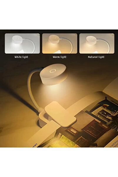 Heinast مصباح طاولة LED صغير أبيض اللون، مزود بمشبك، يحمي العين، قابل لإعادة ...