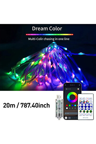 Choice سلسلة أضواء خرافية USB - 20 متر WS2812B بتقنية بلوتوث، أضواء خرافية بأ...