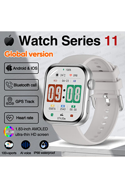 Choice ساعة ذكية أصلية فضية اللون، متوافقة مع نظام iOS، سلسلة 11، للرجال والن...