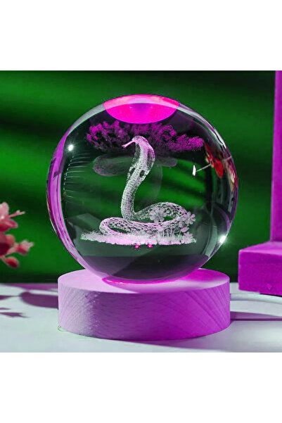Choice she 1pc, snake crystal ball night light, wooden base home lamp decorat...