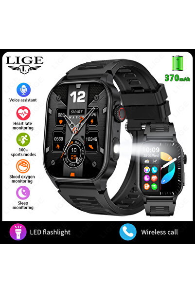 Lige ساعة ذكية جديدة سوداء اللون مزودة بمصباح LED يدوي، ساعة رياضية عسكرية، ش...