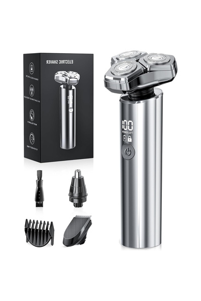 Choice ماكينة حلاقة كهربائية فضية للرجال، ماكينة حلاقة كهربائية بثلاث شفرات د...