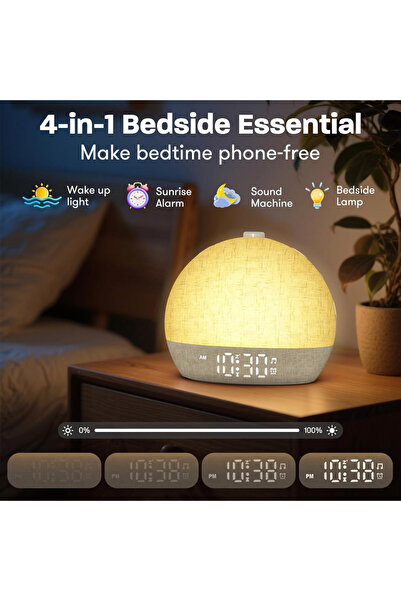 Choice ساعة منبه بيضاء مع أضواء إيقاظ، وجهاز إصدار صوت الضوضاء البيضاء مع 30 ...