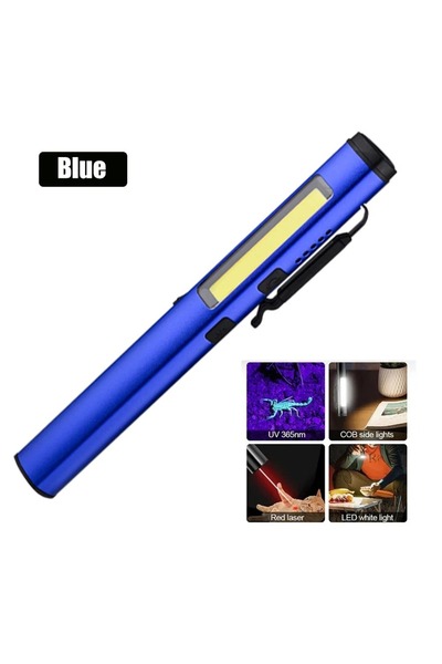 Choice مصباح يدوي صغير أزرق اللون قابل لإعادة الشحن عبر منفذ USB، مزود بمشبك ...