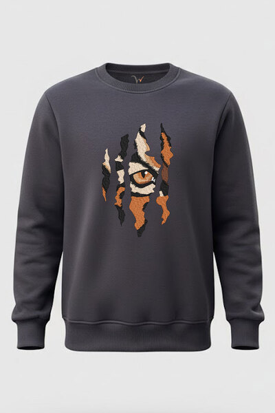 WİDİ ستريت وير سويت شيرت مطبوع عليه بصمة عين النمر، مصنوع من القطن بنسبة 100%...