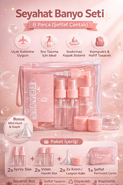 Single 8 Parça Seyahat Bakım ve Kozmetik Seti Düzenleyici Uçak Araba Kabin Uy...