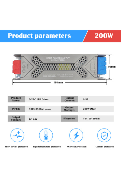 Choice 24V 200W Ultra Thin Lighting Transformer 110V 220V to 12V 24V 60W 100W...