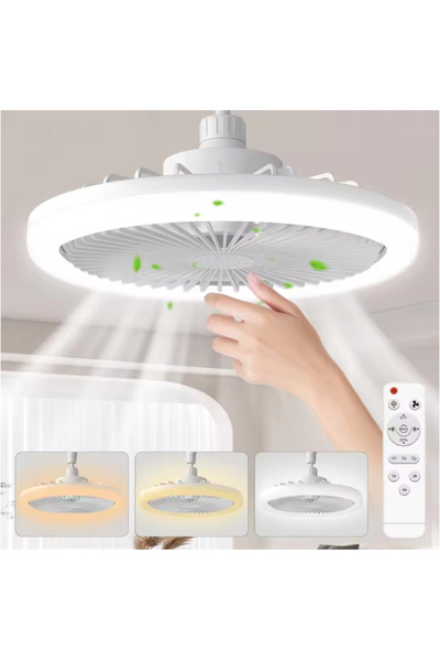 Choice مروحة سقف بيضاء دوارة 3 في 1 مع إضاءة، قاعدة محول E27 LED، جهاز تحكم ع...