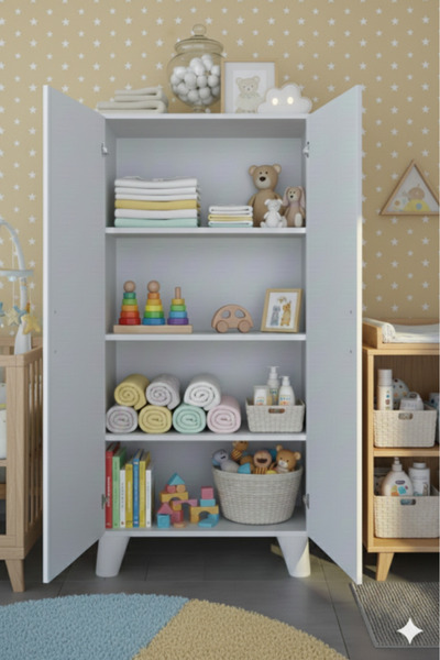 KZY Mobilya 4 Raflı 2 Kapaklı 12R Bebek Odası Mobilyası