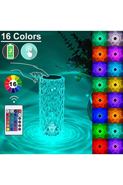 Choice 16 Colors 16 Colors LED Rose Light Projector Crystal Table Lamp Home B...