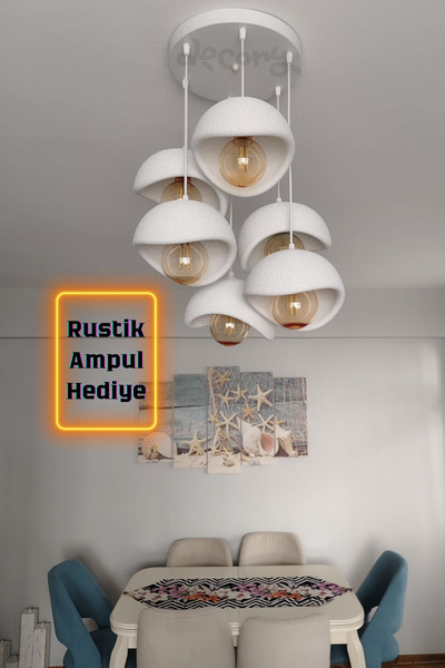 decory 6'lı Minimalist Beton Görünümlü Sarkıt Avize - 22cm Çap Başlıklı Salon...