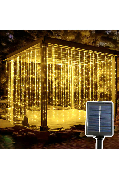 Choice Solar-6x3M 600LEDs Warm White LED Solar Curtain String Lights Outdoor ...