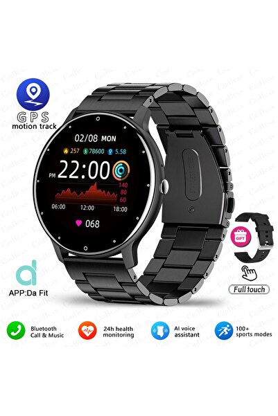 Choice ساعة ذكية سوداء من الفولاذ، مناسبة للرجال والنساء، شاشة لمس كاملة، بلو...