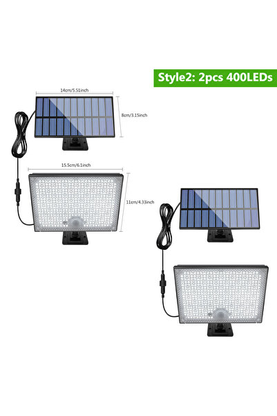 Choice مصباحان شمسيان خارجيان مزودان بمستشعر حركة، 400 مصباح LED، مقاومان للم...