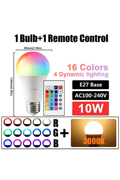 Choice 10w E27 RGB 3000K LED RGB Bulb Multicolor light E27 B22 Base 16 Colors...