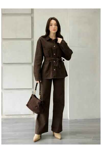 Coral Leopard Patterned Gabarin Trousers 0248-3 Brown