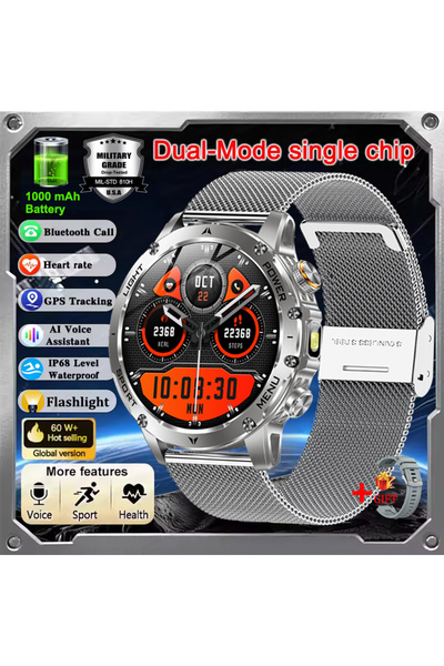 Choice ساعة ذكية رجالية من طراز T-REX 3 Ultra Military مزودة بحزام شبكي فضي ع...