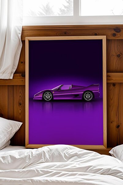Saturn Ferrari F50 Car Framed Painting Men's Room and Garage Decor Classic Ca...