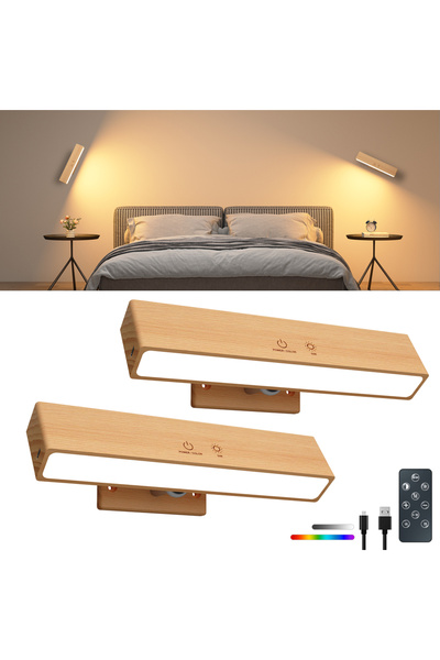 Choice 0-5W Beech Wood 2 Pack Battery Operated RGBCW Solid Natural Wood Wall ...