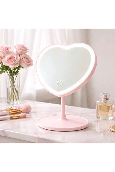 Generic Kalpli Led Işıklı Makyaj Ayna- pembe