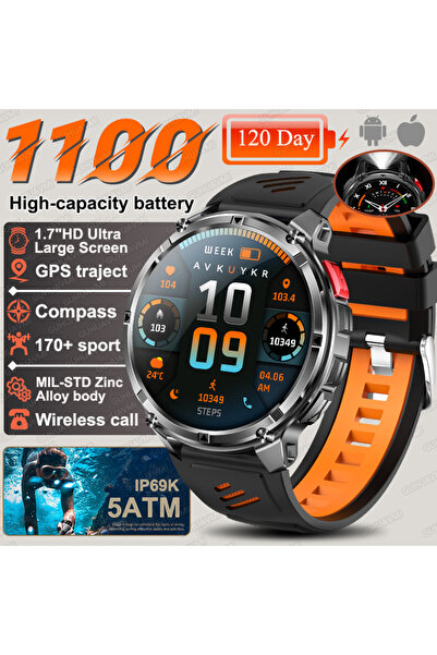 Choice بطارية كبيرة بسعة 1100 مللي أمبير، لون أسود وبرتقالي، ساعة ذكية جديدة ...